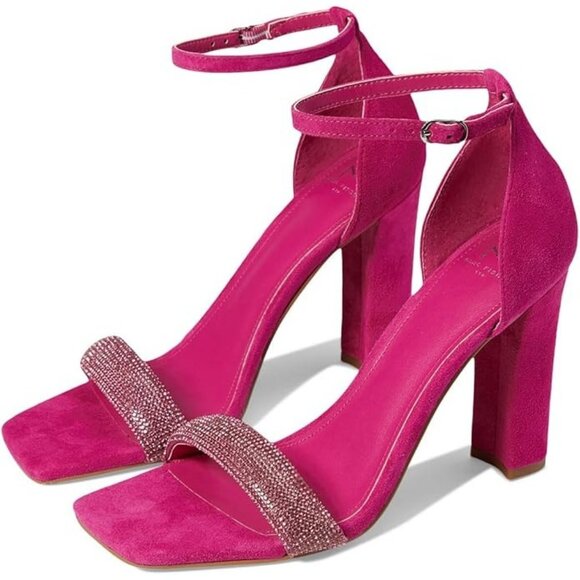 Marc Fisher Shoes - Marc Fisher Angelo Heels 7.5 Pink Glitter Block Heel Strappy Suede Party Shoes